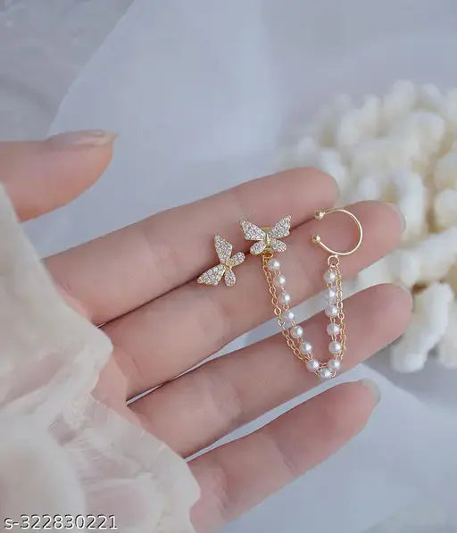 TheVineGirl Korean Pearl Chain Ear Cuff Butterfly Stud Earrings For Women/Girls Trend Horizon