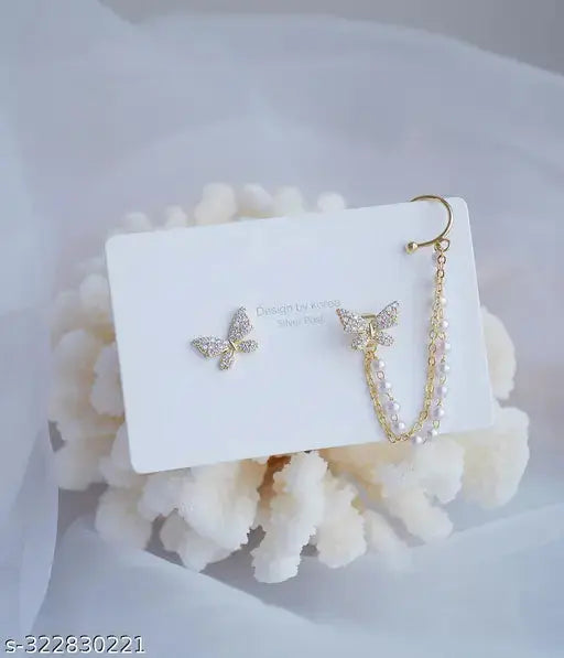 TheVineGirl Korean Pearl Chain Ear Cuff Butterfly Stud Earrings For Women/Girls Trend Horizon