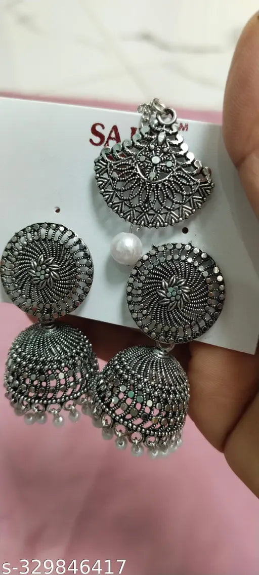Fancy oxidised earring with maangtika