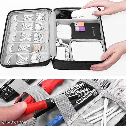 Electronic Accessories Bag for USB Cables, Hard Disk, Power Bank, HDD, SD Card, Adapters, Earphone, Mobilephone, Chargers, Wires Gadget and Cable Travel Organizer Bag (Black) Trend Horizon